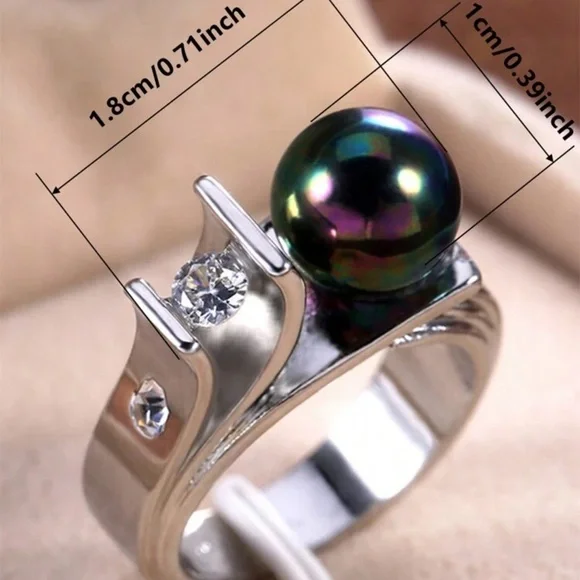 Elegant Silver and Green Pearl Ring size 7 - Picture 6 of 6